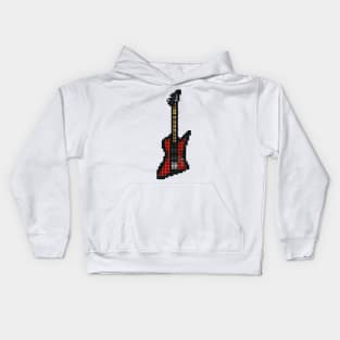 Tiled Pixel Red Bird Bass Guitar Upright Kids Hoodie